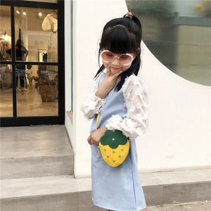 Toddler girl strawberry crossbody bag in yellow PU leather with rhinestone details