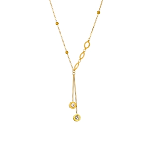 Minimalist gold titanium steel Y-necklace with tassel rings and sparkling zircon pendants