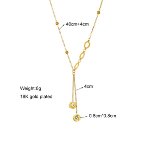 18K gold plated long tassel necklace with rhinestone circle pendants and size parameters
