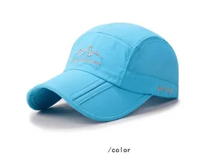 Detail of lake blue sun cap with UPF 50+ sun protection and breathable mesh panels