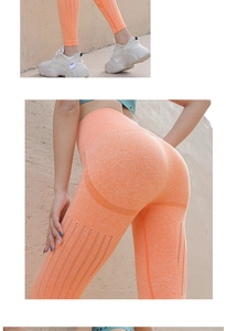 Macro detail of high-waist seamless orange yoga pants with mesh ventilation holes