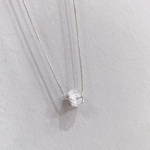 Elegant silver necklace with micro-pave zircon crystal cylinder pendant for women