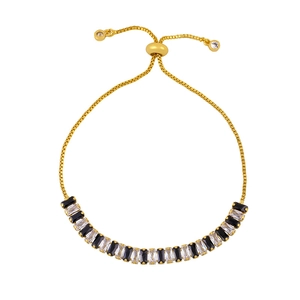 Adjustable 18K gold plated bracelet with black and white rectangular crystals for women