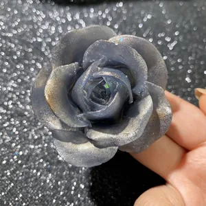 Rose shaped silicone mold for DIY resin crafts with sparkly pearlescent glitter finish