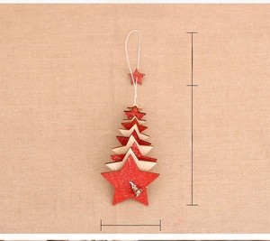 Detailed view of a wooden 3D star Christmas tree ornament with bell and white hanging rope