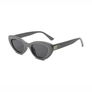 Fashionable grey cat eye sunglasses with anti-UV lenses and vintage metal hinge accents