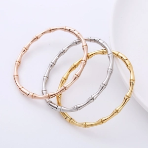 Bamboo style stackable stainless steel bracelets in gold, rose gold and silver finish