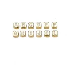 Gold plated cube beads with A-L zircon letters for DIY necklaces and jewelry making