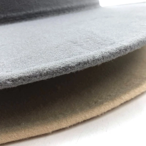 Detailed close-up showing the dual-layer grey and beige wool felt brim of the jazz hat