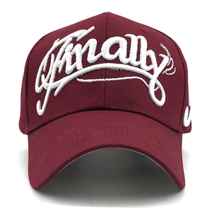 Classic cotton baseball cap in burgundy with white 3D Finally embroidery on front