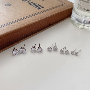 Five pairs of 925 sterling silver six-prong cubic zirconia stud earrings in varied sizes