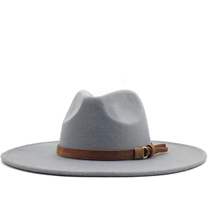 Women Men Wool Felt Fedora Hat Wide Brim Jazz Hat With Leather Belt Buckle Vintage Elegant Autumn Winter