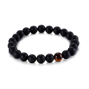 Natural Tiger Eye And Matte Black Agate Beaded Bracelet Elastic Retro Ethnic Style Unisex Zen Stone Jewelry