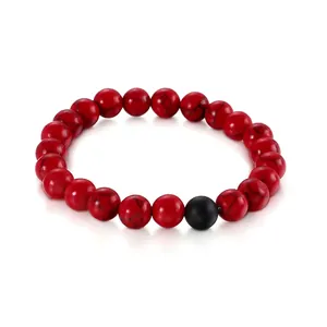 Matte Black Agate Red Turquoise Beaded Bracelet Elastic Stretch Natural Stone Minimalist Zen Jewelry For Men Women Unisex