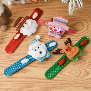 Christmas Slap Bracelets LED Light Up Plush Sequin Santa Snowman Reindeer Wristband Party Favors For Kids