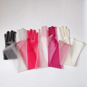 Elegantes guantes de novia de tul de 70cm en varios colores para bodas y vestidos de gala