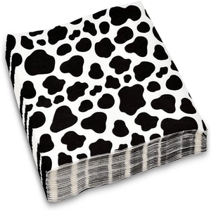 Farm cow print paper napkins stack for themed birthday party tableware decorations