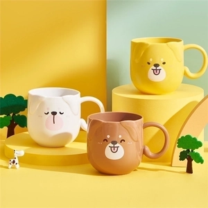 Cute cartoon dog ceramic mug set in white yellow and brown colors for kids