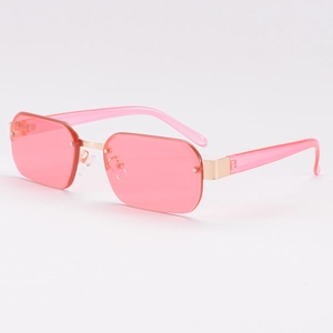 Occhiali da sole quadrati senza montatura rosa da donna con ponte in metallo dorato
