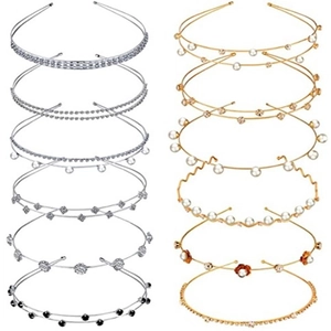 14-piece bridal headband set with pearls and rhinestones in gold and silver finishes
