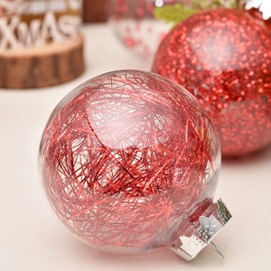 30pcs 6cm red PET transparent and glitter Christmas balls for holiday tree decoration