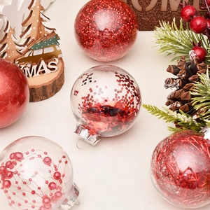 30-piece set of 6cm clear and red Christmas ornaments with festive sparkling fillings