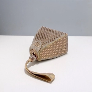 Elegant triangular evening clutch bag in champagne gold with sparkling crystals