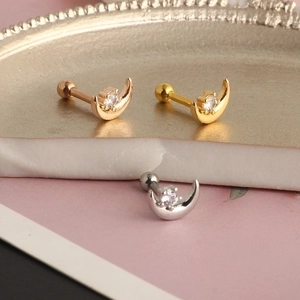 Star and moon zircon stainless steel helix earrings in gold, silver and rose gold