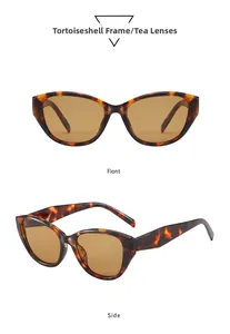 Vue détaillée de face et de côté de lunettes œil de chat écaillées et verres thé