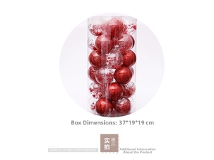 Detail of red Christmas ball set with glitter and pearls in a clear cylindrical box