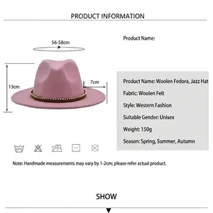 Πίνακας μεγεθών για κλασικό μάλλινο καπέλο fedora με ροζ μοντέλο καπέλου τζαζ