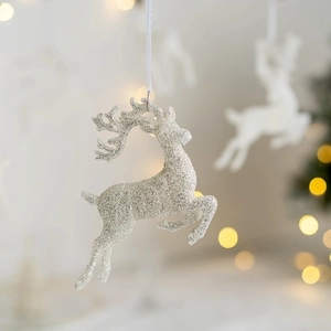 Sparkling silver glitter reindeer hanging ornament for Christmas tree festive decoration