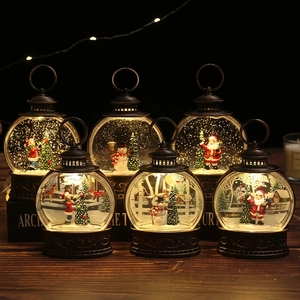 LED Christmas Lantern Snow Globe Night Light Retro Bronze Santa Claus Snowman Decor PVC Resin Tabletop Holiday Gift