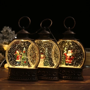 Bronze vintage Christmas lanterns with LED lights featuring Santa and snowman scenes