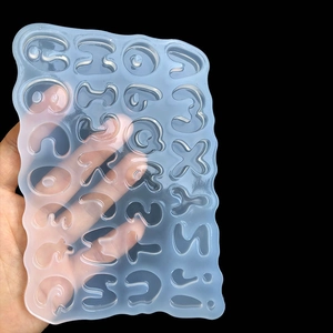 Handheld transparent silicone 26-letter resin casting mold with wavy design edge