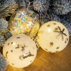 Glowing LED Christmas Ball Ornaments PVC Hanging Snowball Decoration With Reindeer Snowflake Pattern For Xmas Tree Decor