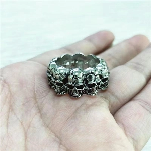 Vintage silver punk skull ring with full circle skeleton design for men on hand
