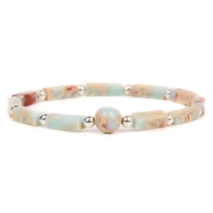 Minimalist natural rectangle stone beaded bracelet with elegant silver metal spacers