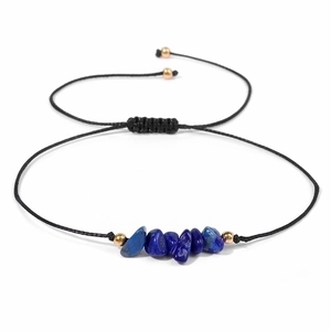 Three-piece set of woven rope bracelets with blue natural stone beads for men and women