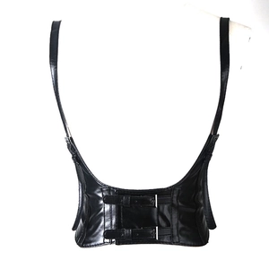 Punk style black faux leather waist belt with adjustable buckle straps for women