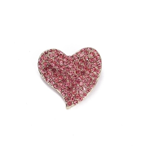 Sparkling heart-shaped brooch with pink rhinestones and gold alloy metal base