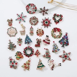 Christmas Brooch Pin Alloy Rhinestone Enamel Festive Santa Claus Reindeer Tree Snowflake For Holiday Party Decoration