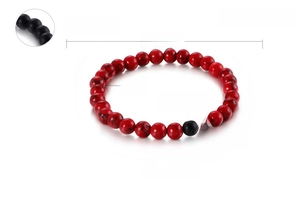 Detail showing red turquoise beads with black onyx, 8g weight and 7mm bead size dimensions