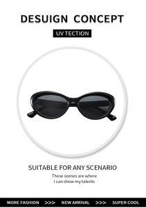 Detail view of black cat eye sunglasses featuring UV protection and fox head decoration