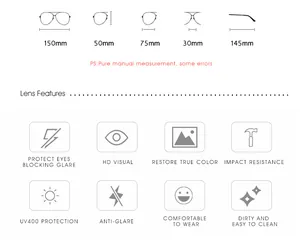 Detailed technical diagram showing polarized sunglasses dimensions and UV400 lens features