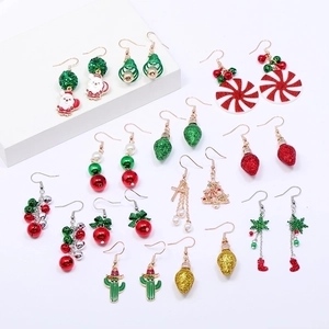 Christmas Earrings For Women Alloy Enamel Santa Claus Reindeer Bell Tree Bulb Snowflake Candy Holiday Party Jewelry Gift