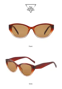 Vue détaillée de lunettes de soleil œil-de-chat vintage avec monture dégradée thé
