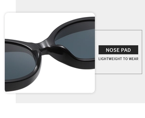 Detail of ergonomic smooth nose pads on retro cat eye sunglasses for lightweight comfort