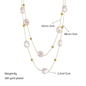 Baroque pearl double-layer 18K gold plated necklace with dimension and weight details