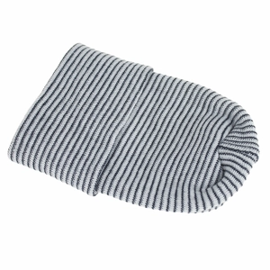 Detail of double-layer thickened newborn beanie showing fine black and white stripes
